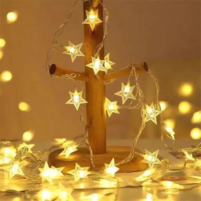 Guirnalda de luces LED con forma de estrella, funciona con pilas, para fiesta de Navidad, boda, hogar, decoración de Patio al aire libre, lámparas centelleantes