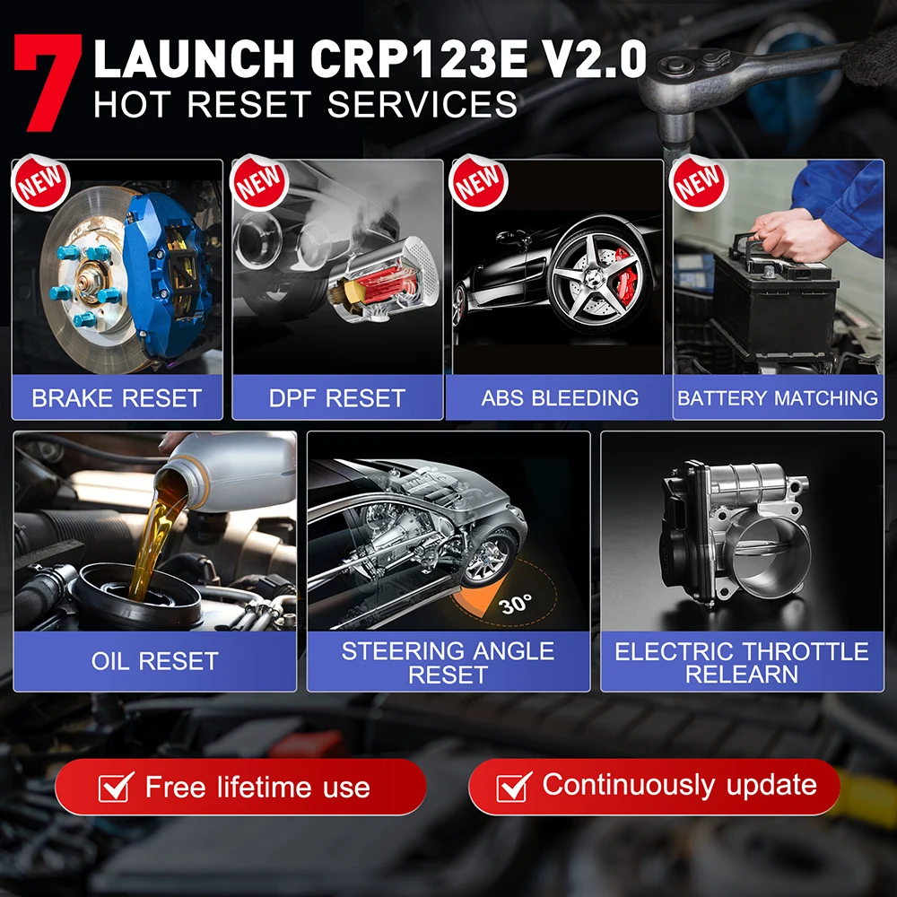 LAUNCH X431 CRP123E V2.0 OBD2-Scanner ABS SRS Engine AT 4-Systemscanner + 7 Reset ABS-Blutungen/SAS Auto-Diagnosetools
