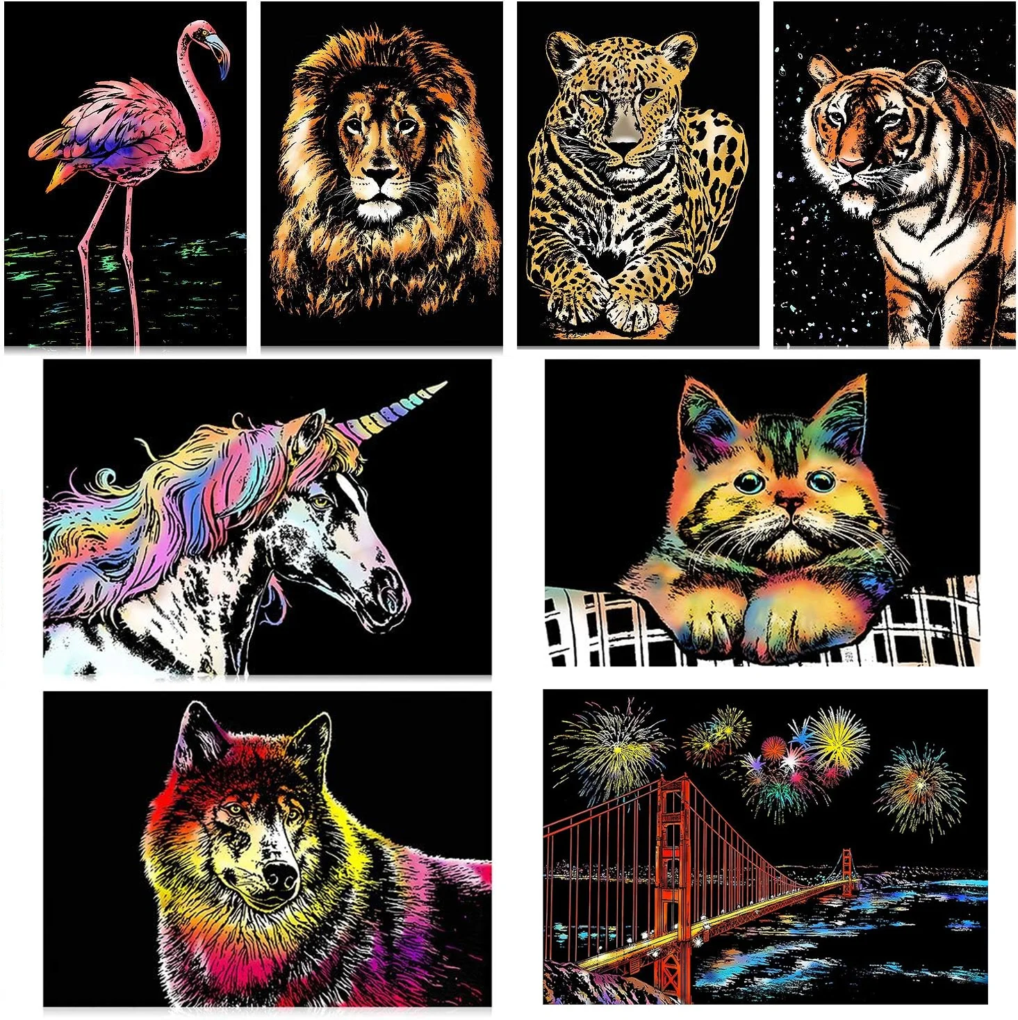 เลเซอร์แกะสลัก Magic สี Rainbow Scratch Card Art กระดาษ 13 ซม.x 19 ซม.สีสุ่มสําหรับเลเซอร์แกะสลัก TTS-55 DIY วาดของขวัญ