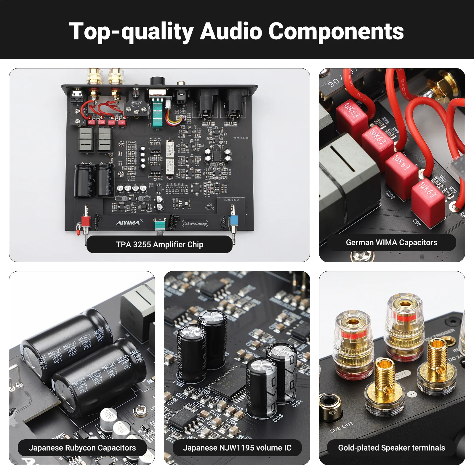 AIYIMA A20 PFFB Stereo Power Amplifier TPA3255 HiFi 2.0 Audio Amp 300Wx2 with XLR/RCA Fully Balanced input HPF High Pass Filter
