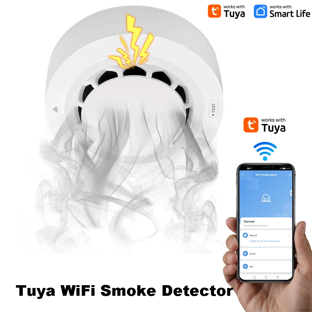 Rilevatore di fumo WiFi Allarme Protezione antincendio Sensore di fumo Tuya Casa di fumo Combinazione Allarme antincendio Sistema di sicurezza domestica Vigili del fuoco