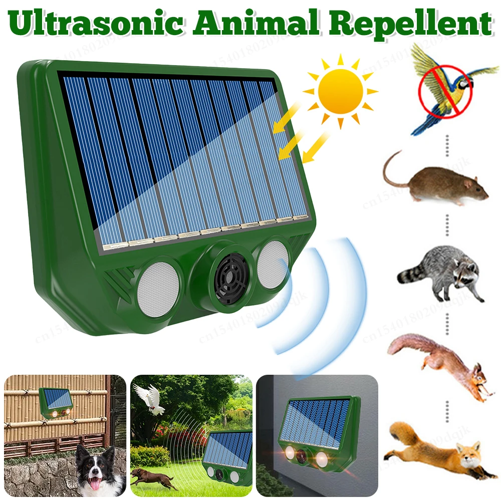 Repelente ultrasónico para perros y gatos, resistente al agua, con energía Solar, disuasivo de animales, LED intermitente, Control de plagas, jardín, patio, ratón, pájaro, 1-5 uds.