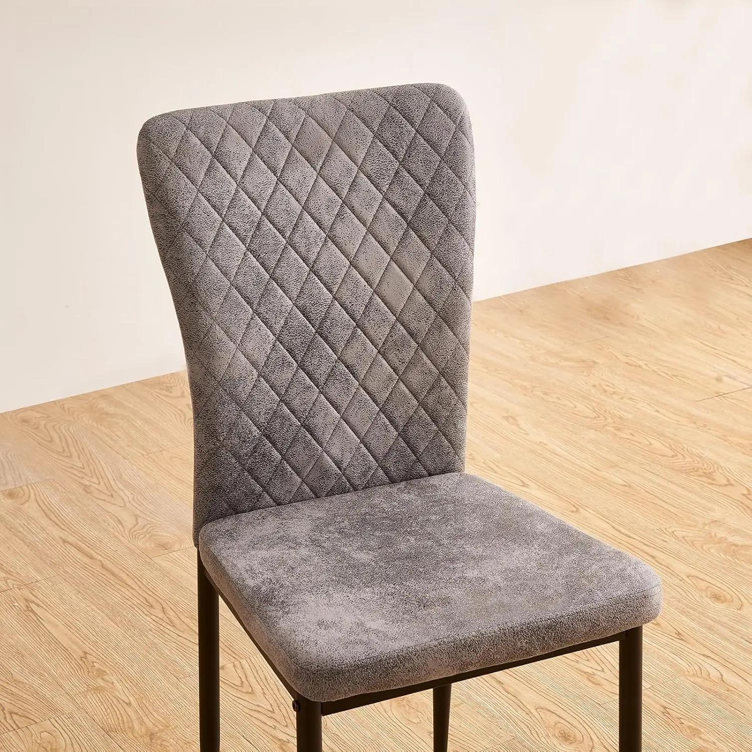 Suede Light Grey Dining Chairs Set of 4- Modern Armless High Back Upholstered Soft Seat with Black Metal Legs for Dinin