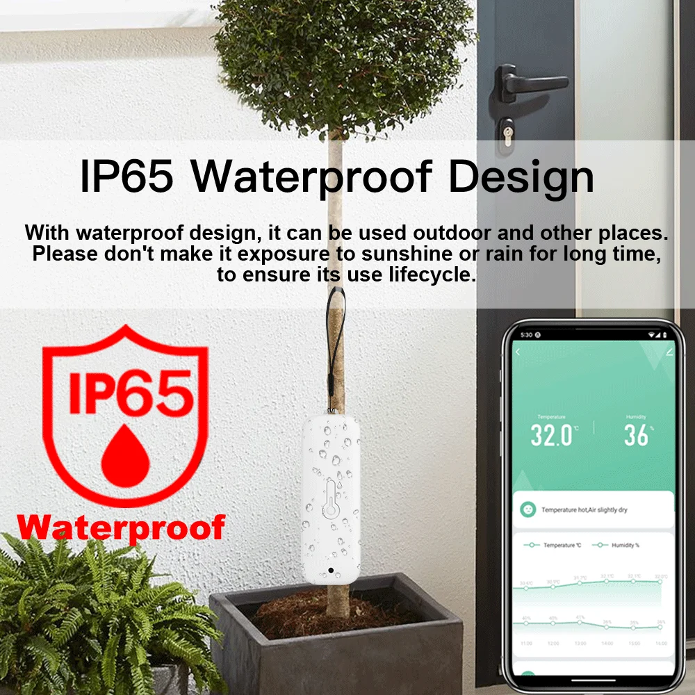 Tuya Zigbee-termómetro con Sensor de temperatura y humedad para exteriores, vida inteligente, funciona con el asistente de Google, resistente al agua IP65 + cuerda colgante