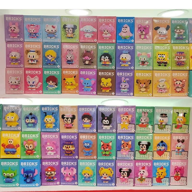 Stitch Disney Princess Elsa LinaBell Building Blocks Mickey Mouse Duck Mini Action Figures บล็อกประกอบของเล่นอิฐเด็กของขวัญ