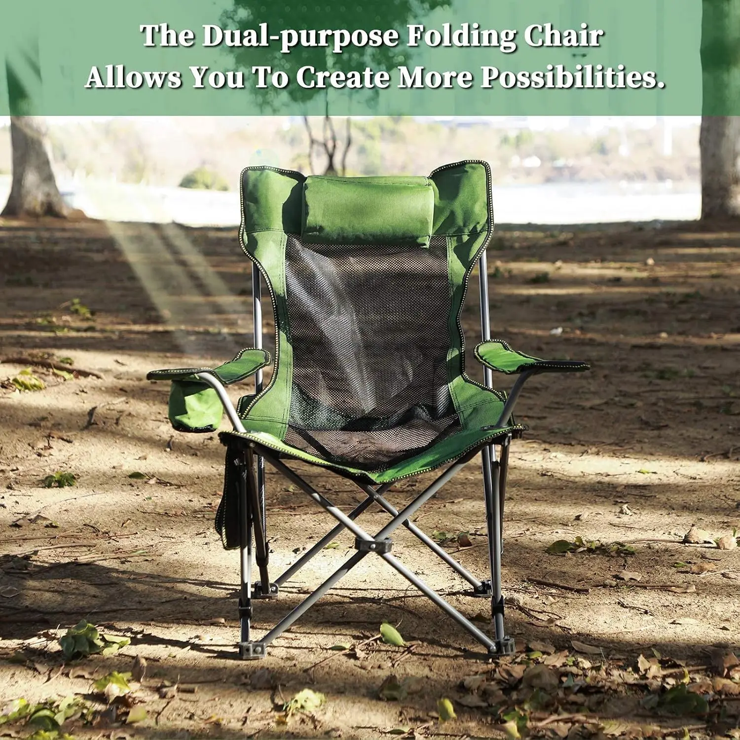 Camping Lounge Chair, Portable Reclining Camping Chair, Folding Camping Chair with Footrest,Headrest & Storage Bag