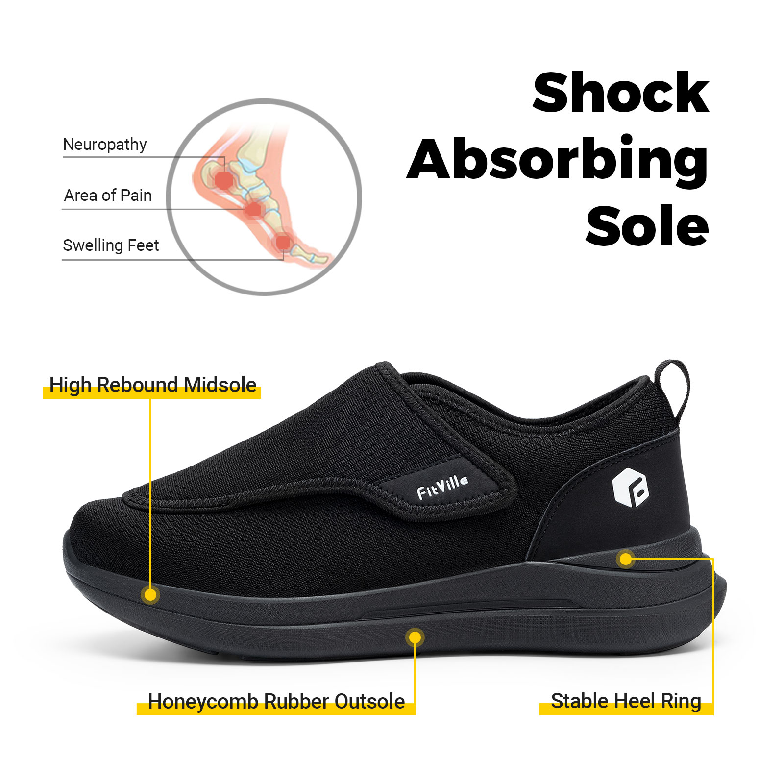 FitVille Extra breite Herren-Diabetikerschuhe für ältere orthopädische Füße, geschwollener, verstellbarer Wanderschuh, Schmerzlinderung älterer Fuß