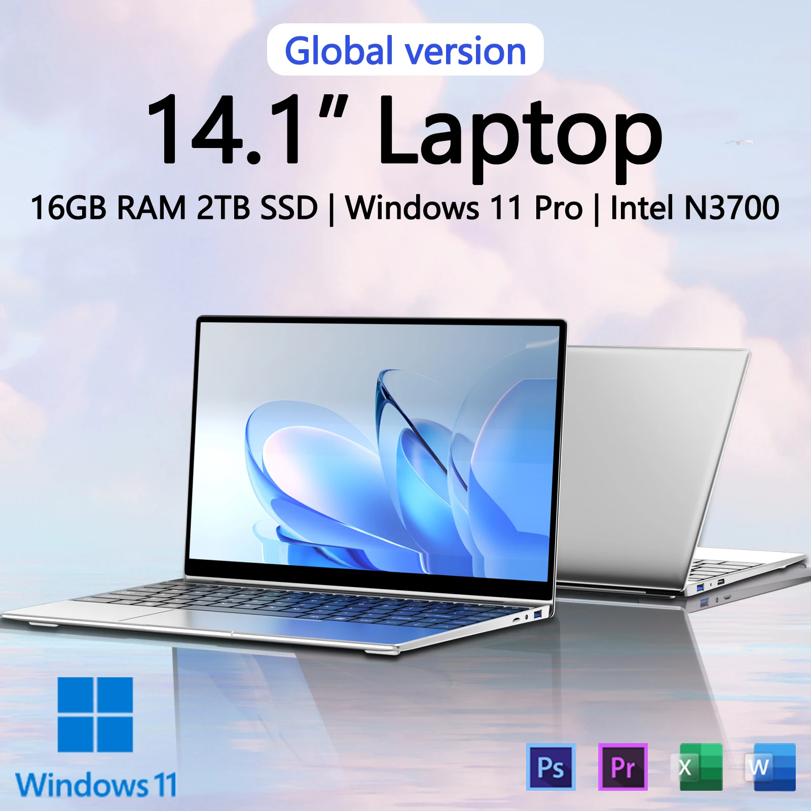 신형 울트라 슬림 노트북 14.1인치 16GB 램 2TB SSD 인텔 N3700 게이밍 PC 1920*1080 디스플레이 사무용 학습용 컴퓨터 윈도우 11 프로