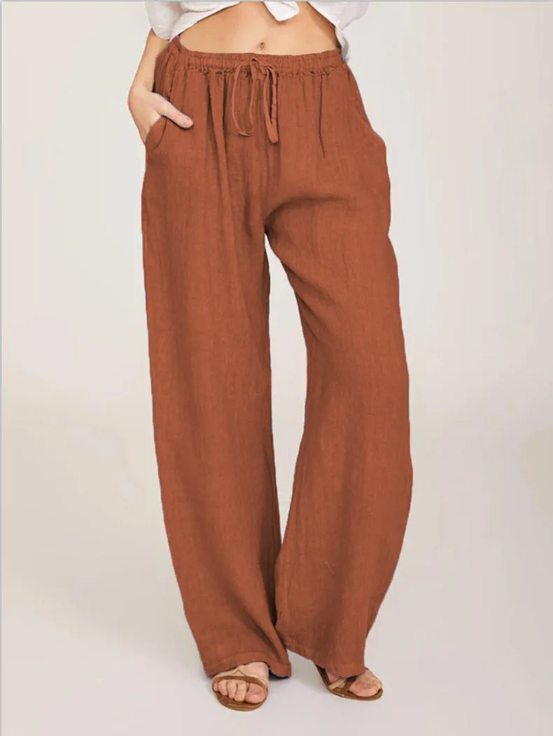 Verano y otoño nueva ropa casual de mujer en Europa, América y Europa pantalones casuales de cáñamo de algodón sueltos grandes