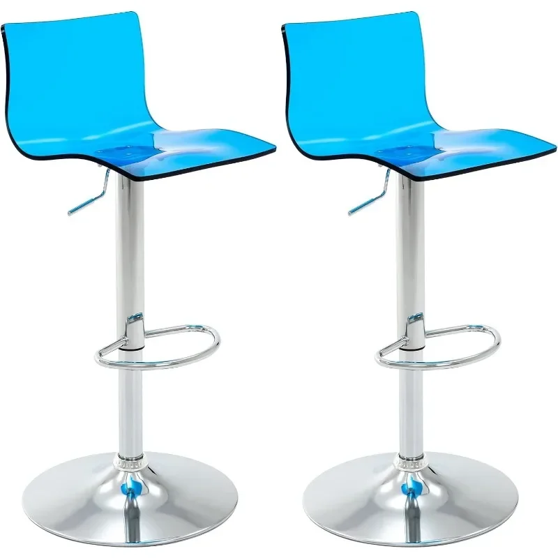 Acrylic Bar Stools with Mid Back, Set of 2, Transparent Adjustable Swivel Airlift Barstools, Counter Height Bar Chairs for