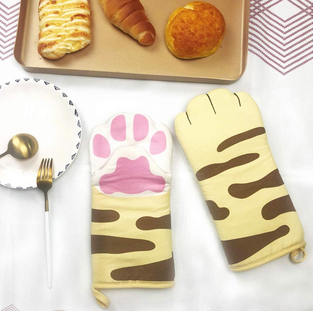 ผ้าฝ้ายหนาเตาอบ Mitts Cat PAW Design ถุงมืออบความร้อนทนถุงมือทําอาหาร Potholder ตลกย่างไมโครเวฟ Mittens