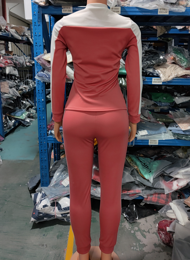 Conjuntos casuais de duas peças das mulheres outtd colorblock manga longa em torno do pescoço superior & calças esportivas magros com cordão conjunto outono