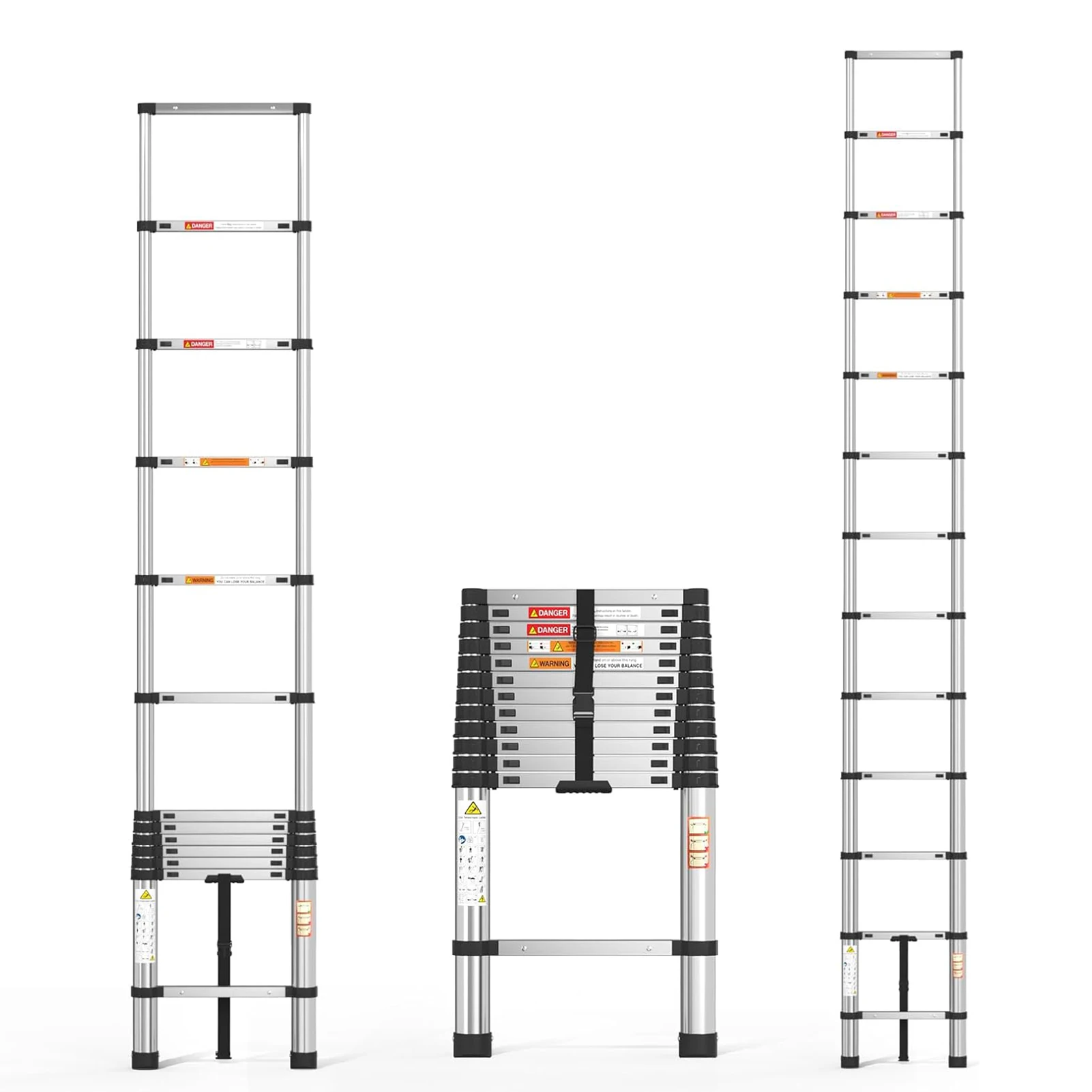 3,8 m lange Teleskop-Verlängerungs-Klappleiter, 12,5 Fuß großes Edelstahldach, vielseitig einsetzbares ausziehbares Loft, maximale Tragkraft von 330 lbs