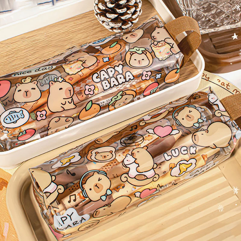 크리 에이 티브 Capybara 연필 케이스 만화 귀여운 펜 가방 Kawaii 지퍼 연필 케이스 학생 편지지 학교 사무용품 선물