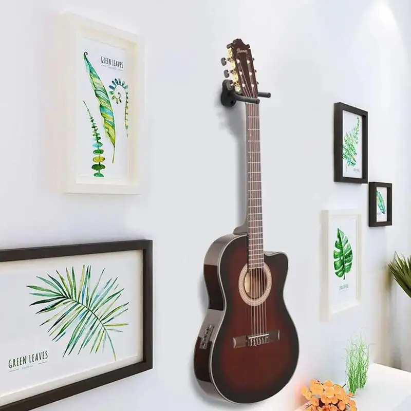 Cabide de guitarra de montagem na parede – Gancho acolchoado de espuma antiderrapante ajustável para elétrico/acústico/baixo/ukulele/violino, fácil instalação