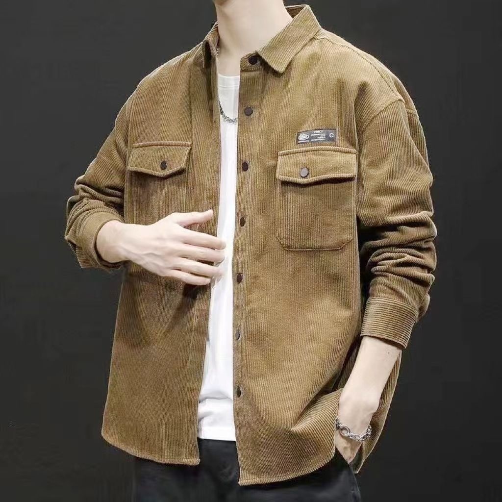Chaqueta de pana gruesa con cuello de tortuga informal para hombre en primavera y otoño