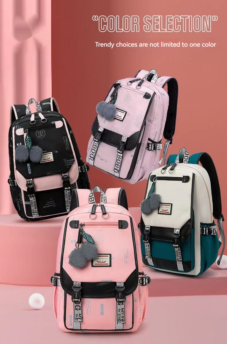 Fengdong 大型ランドセル十代の女の子のための USB ポートキャンバス通学学生ブックバッグファッション黒ピンクティーンスクールバックパック