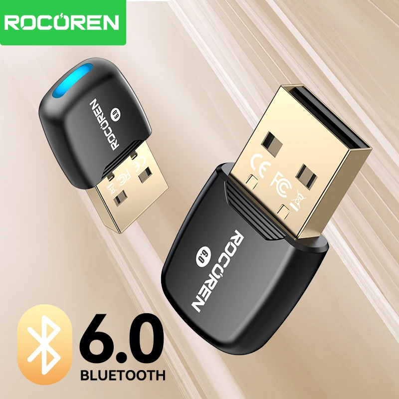 Rocoren USB Bluetooth-адаптер Bluetooth 6.0 Dongle для ПК Windows 11/10/8.1 Bluetooth-приемник и передатчик для клавиатуры/мыши