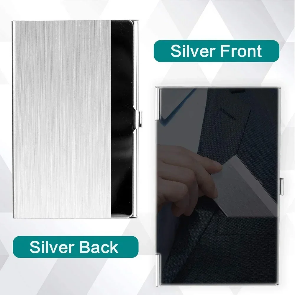 Porta biglietti da visita premium ultra sottile in acciaio inossidabile - Custodia tascabile in metallo argentato per uomo e donna Portafoglio dal design semplice