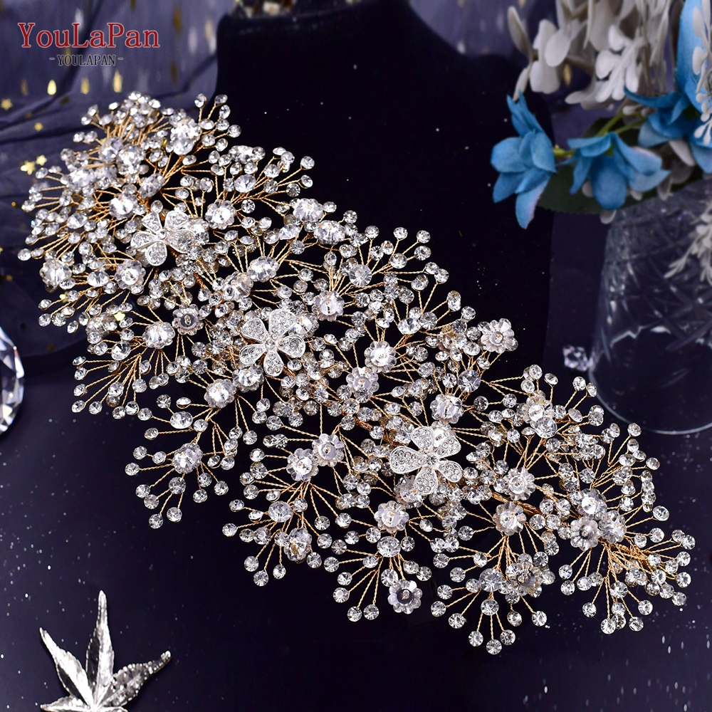 YouLaPan Golden Wedding Crystal Headband Hair Accessories Woman Wedding Hair Jewelry Rhinestone Bridal Tiara and Headdress HP240