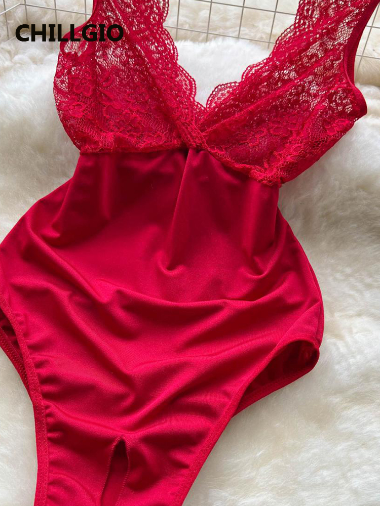 Chillgio feminino sexy floral renda bodycon macacão erótico íntimo uma peça moda retro catsuit sem mangas combinação bodysuits