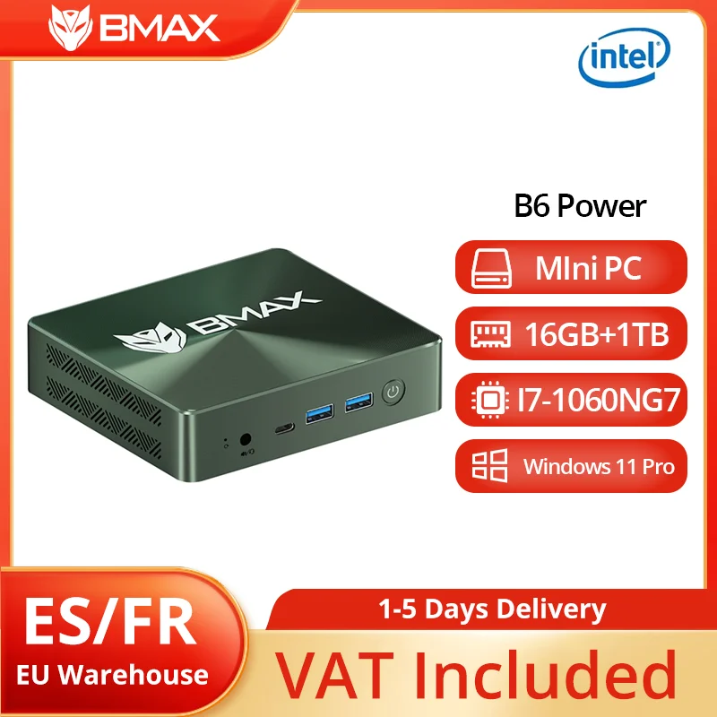BMAX Mini PC B6POWER Intel Core I7-1060NG7 Windows 11 16 GB RAM 1 TB NVME SSD NVME_2280x2 HDMI USB Bluetooth Komputer typu c