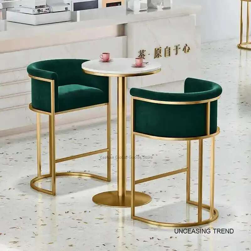 Italian Wrought Iron Bar Chairs Household Restaurant Bar Stools Light Luxury Leisure Front Desk Cafe Back High Stool for Kitchen