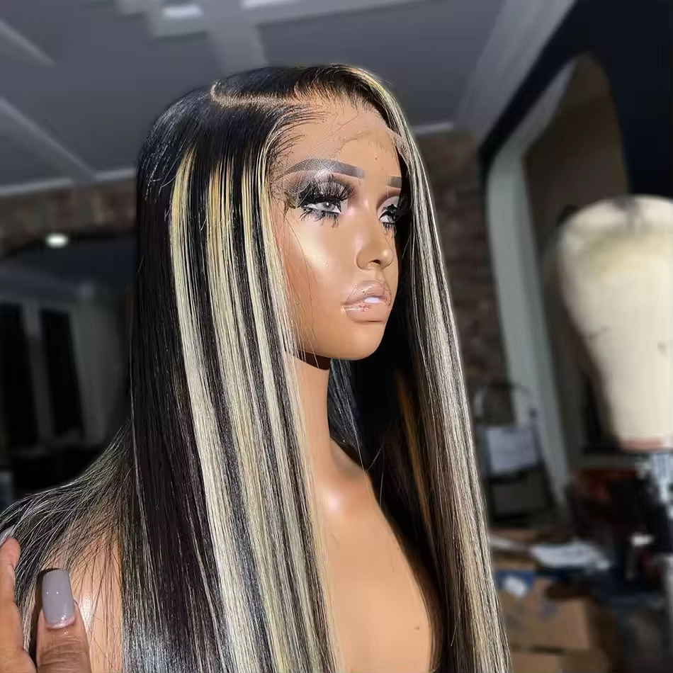 1b/27 preto e loiro destaca osso reto 13x4 hd frente do laço perucas de cabelo humano 200% peruca frontal do laço colorido brasileiro