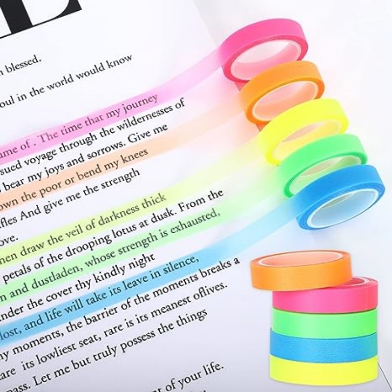 10 rouleaux de ruban surligneur Transparent, Notes autocollantes d'annotation de livre 5 couleurs, autocollant de marquage de lecture