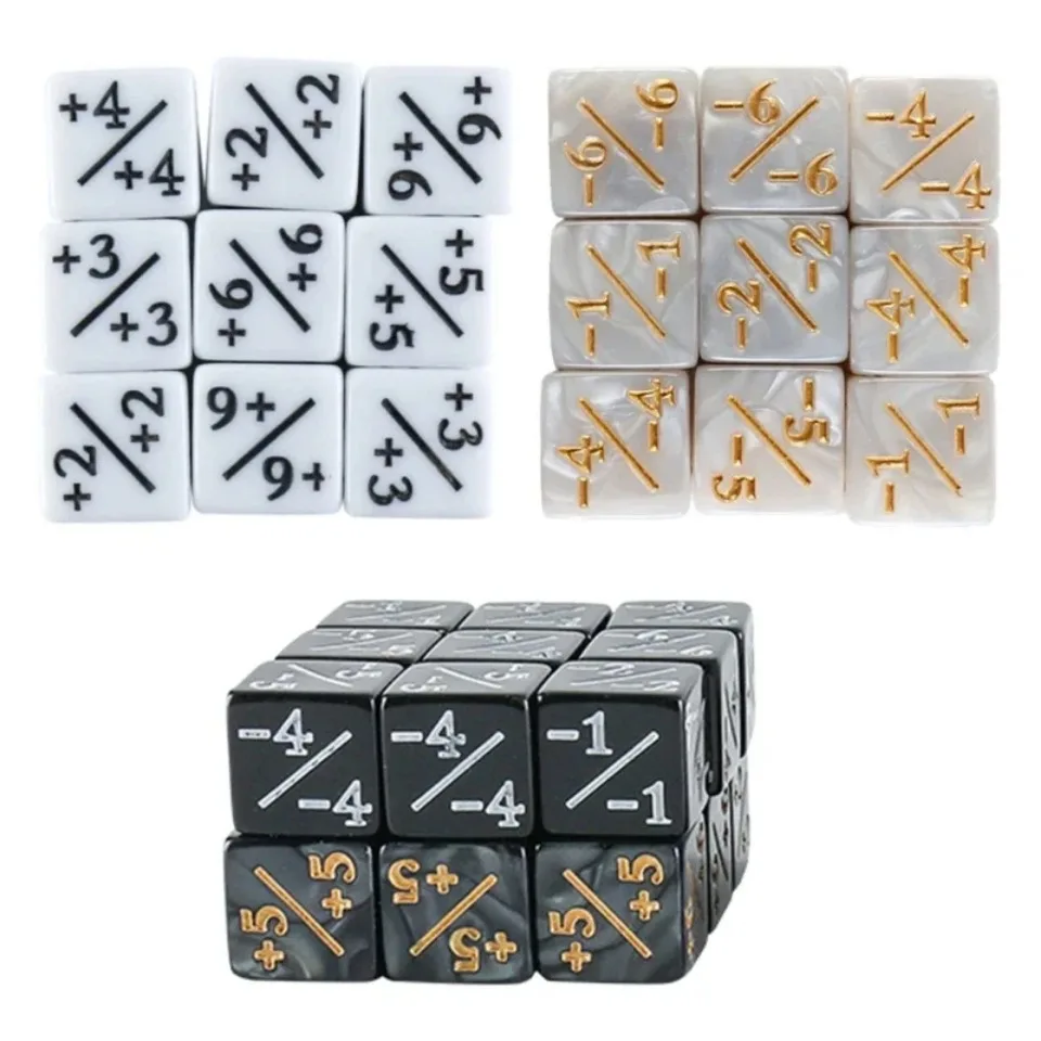 Zeszijdige dobbelstenen set D6 tellers 1/1 en -1/-1 set van 10 dobbelstenen voor wiskundeonderwijs, autorekenspeelgoed voor kinderen, kaartspelaccessoires