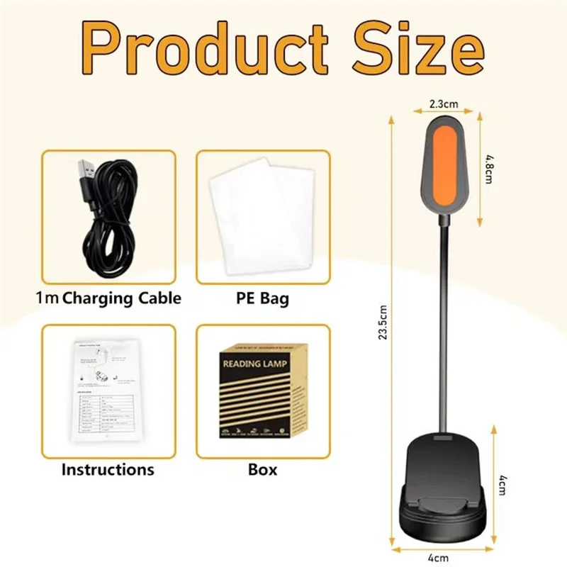 Luz de libro ámbar para lectura nocturna, lámpara de mesa con Clip, USB tipo C, recargable, Led Kindle, bloqueo de luz azul para niños