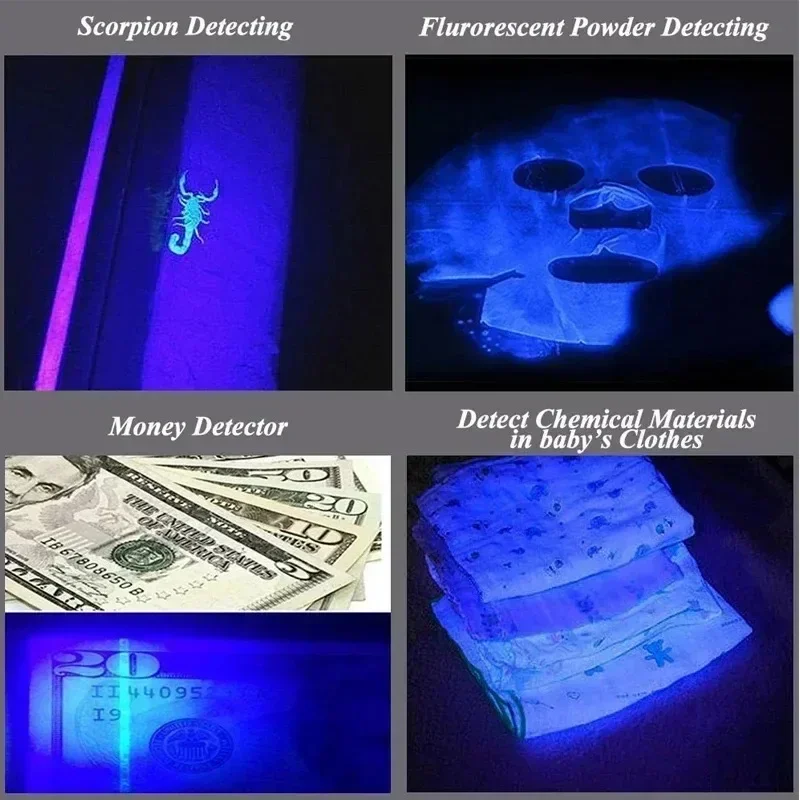 Linterna LED UV con batería, linterna ultravioleta con zoom, linternas ultravioleta, Detector de agente fluorescente para manchas de orina de mascotas