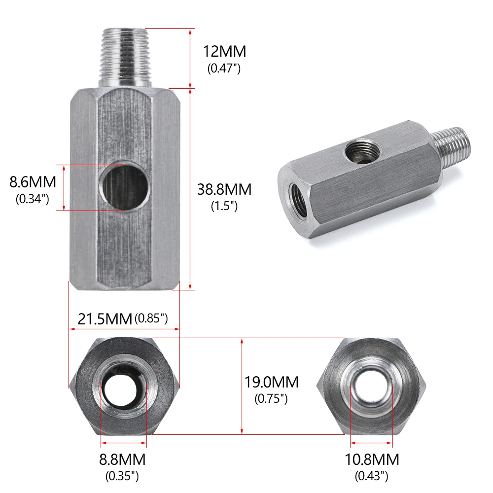 Sensor de presión de aceite BSPT de 1/8 pulgadas de acero inoxidable, adaptador en T Sendor a calibre 1/8 NPT, pieza en T, accesorios para coche VR-OGA02