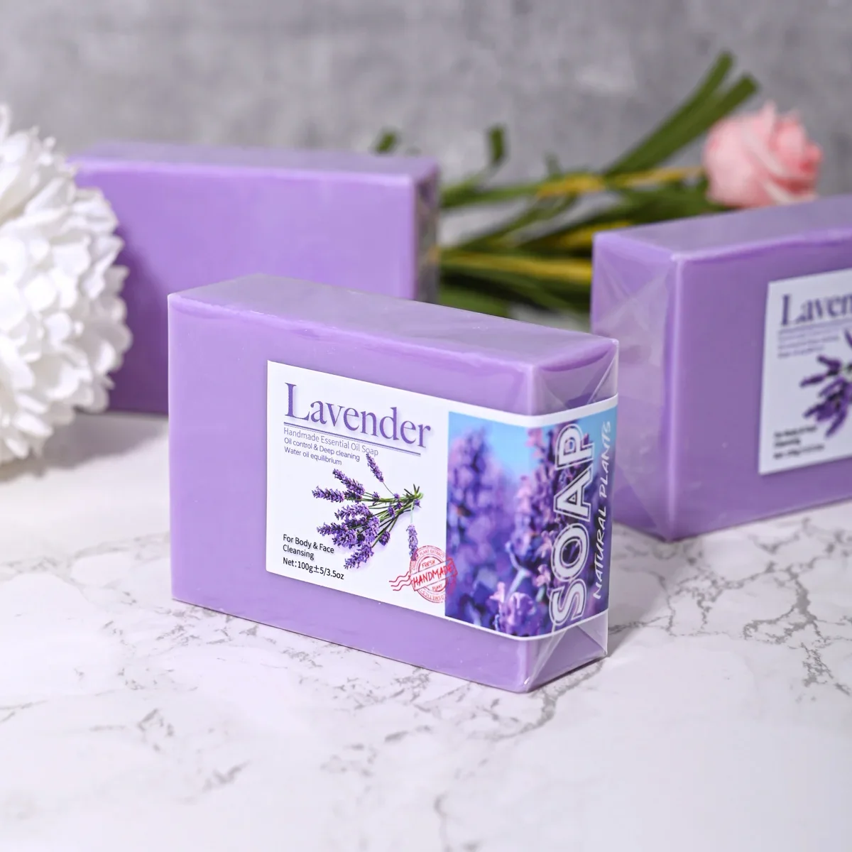 Sabonete de óleo essencial de lavanda orgânico natural Sabonete artesanal para limpeza, refrescante, controle de oleosidade, sabonete de banho