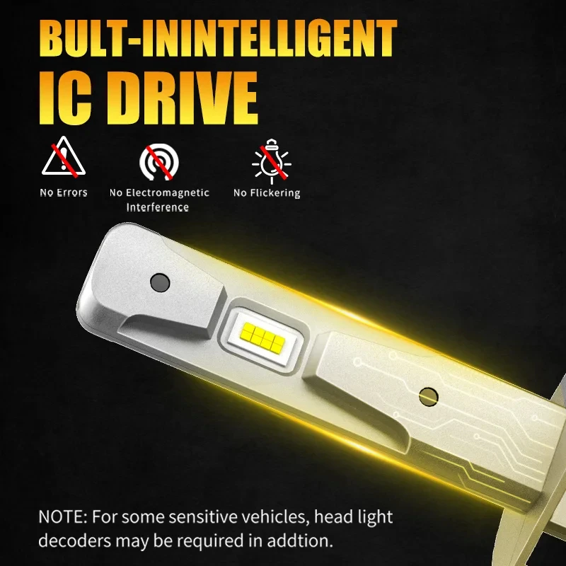 AILEO-LED Lâmpada do farol para lâmpada do carro, design de tamanho mini, design sem fio, plug and play branco, chip CSP 7035, H1, 200W, 10000LM, 6000K, 2pcs