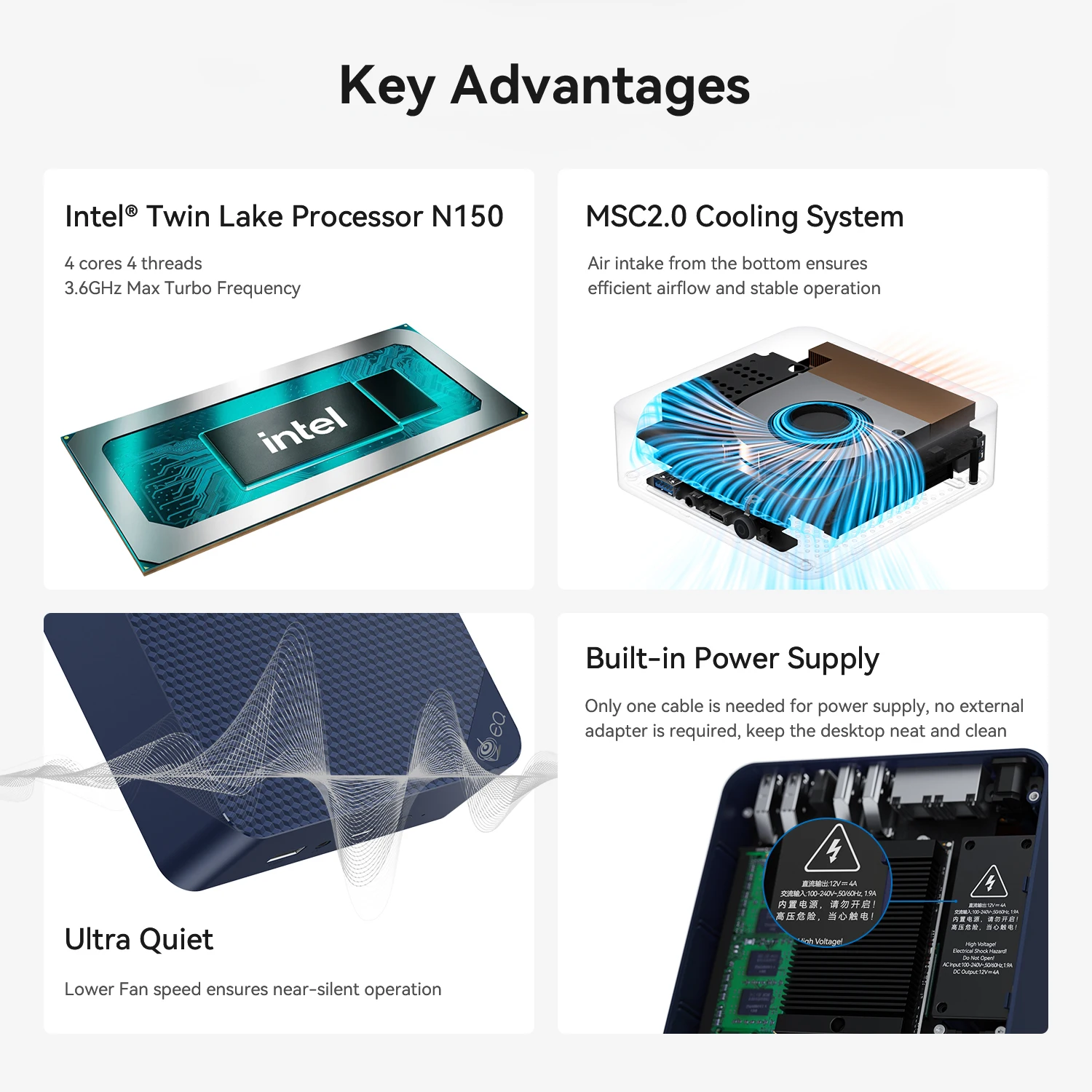Beelink Mini PC,Intel Twin Lake N150(Up to 3.6GHz),16GB DDR4 RAM 500GB PCIe M.2 SSD Desktop PC,EQ14 Mini Computers Support WiFi6