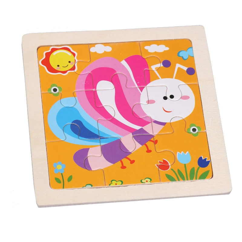 Heißer Verkauf 11X11CM Kinder Holz Puzzle Baby Cartoon Tier Verkehrs Tangram Holz Puzzle Pädagogisches Puzzle Spielzeug Für kinder Geschenke