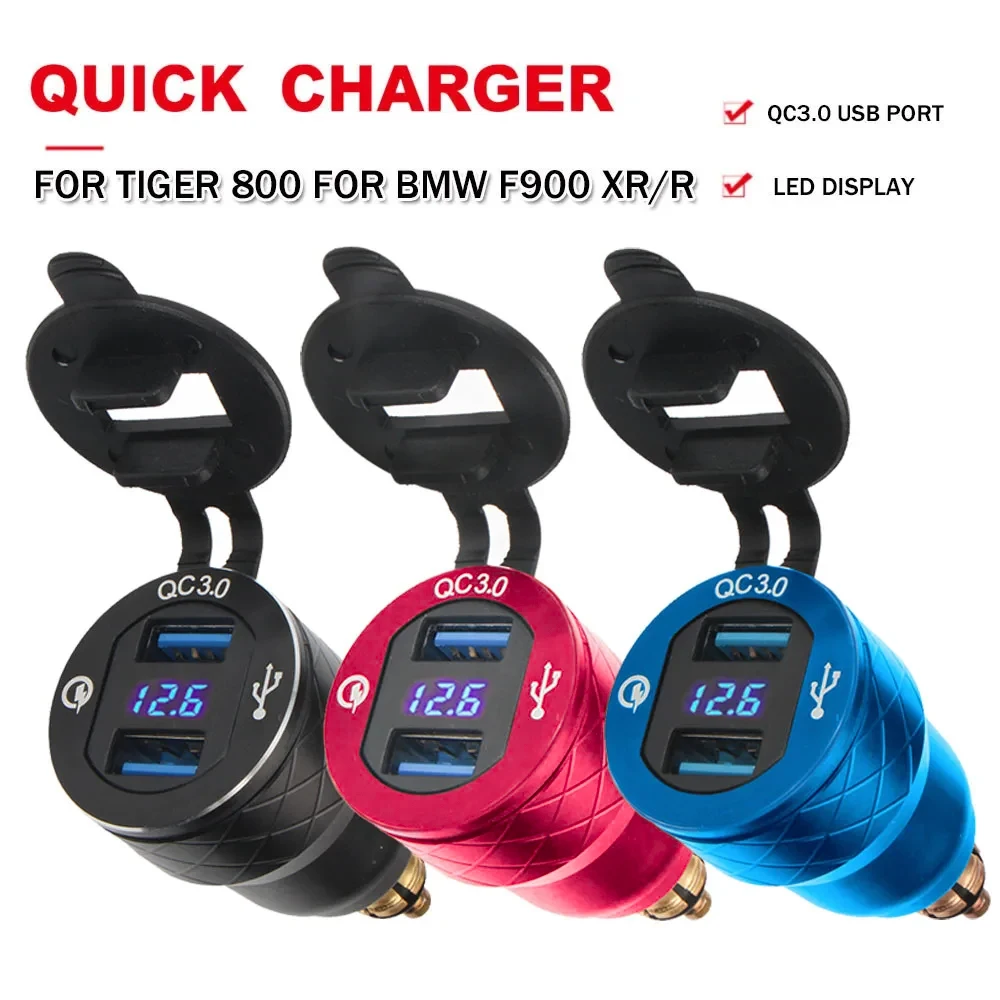 Cargador USB Dual QC3.0 para motocicleta, accesorios tipo C para BMW R1200RT R1250GS F800GS para Tiger 850 900 1200 XRT DIN Hella Socket
