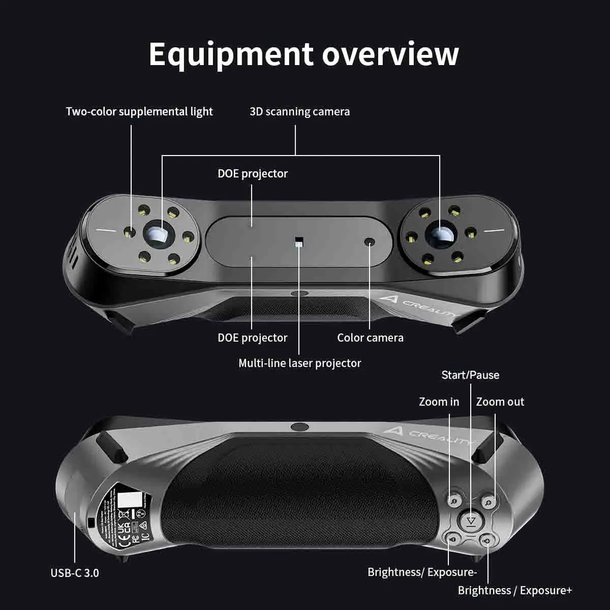 Creality 3D Scanner CR-Scan Raptor Atualização 0,02 mm Precisão de Metologia Luz Azul/NIR Modo Duplo Anti-vibração 60fps Digitalização