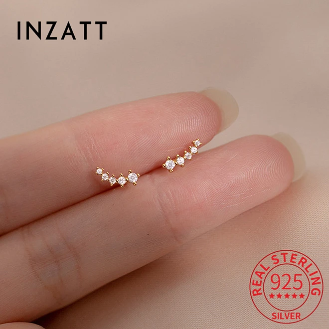 INZATT Echt 925 Sterling Silber Zirkon Arc Stud Ohrringe Für Mode Frauen Party Nette Feine Schmuck Minimalistischen Zubehör