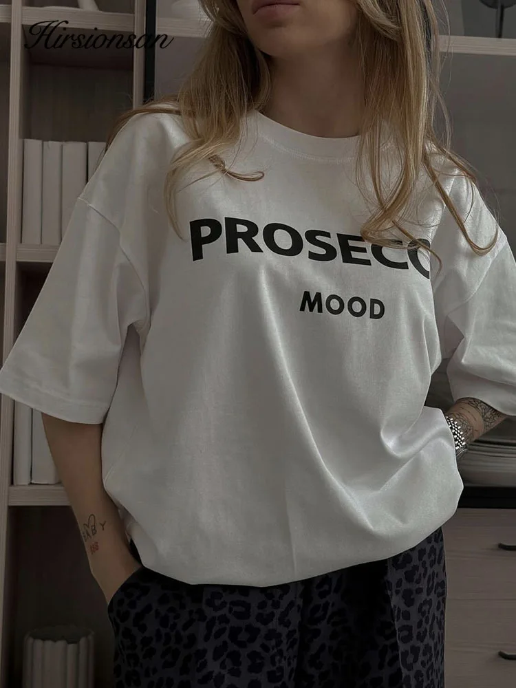 Hirsionsan 綿 100% レタープリント Tシャツ女性 2024 夏の新ベーシックヴィンテージ Tシャツカジュアルルーズシックな O ネック女性カップルトップス