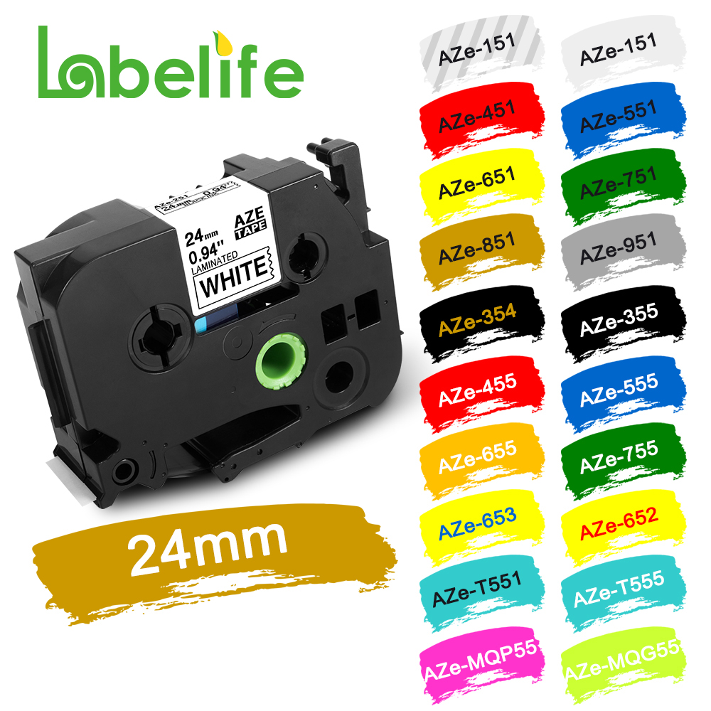 Labelife 1 paquete TZe-251 24mm TZe-151 TZe-651 TZe-354 cinta de etiquetas Compatible con Brother etiquetadora cinta laminada para etiquetadora