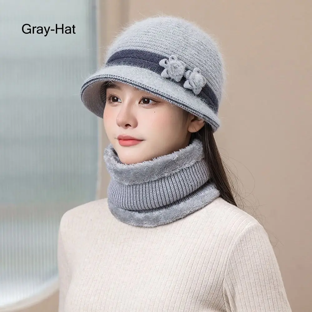Outdoor Elderly Middle Aged Winter Beanie Hat Scarf Fleece Lining Warm Knit Bucket Hat Windproof Hat Scarf Set for Women