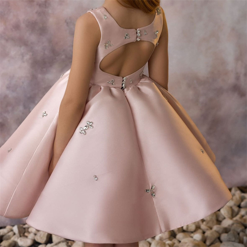 Kinder Prinzessin Satin Perlen Kristalle Blumenmädchen Kleid Kinder Erstkommunion Kleid Ballkleid Hochzeit Party Kleid Geburtstag Show