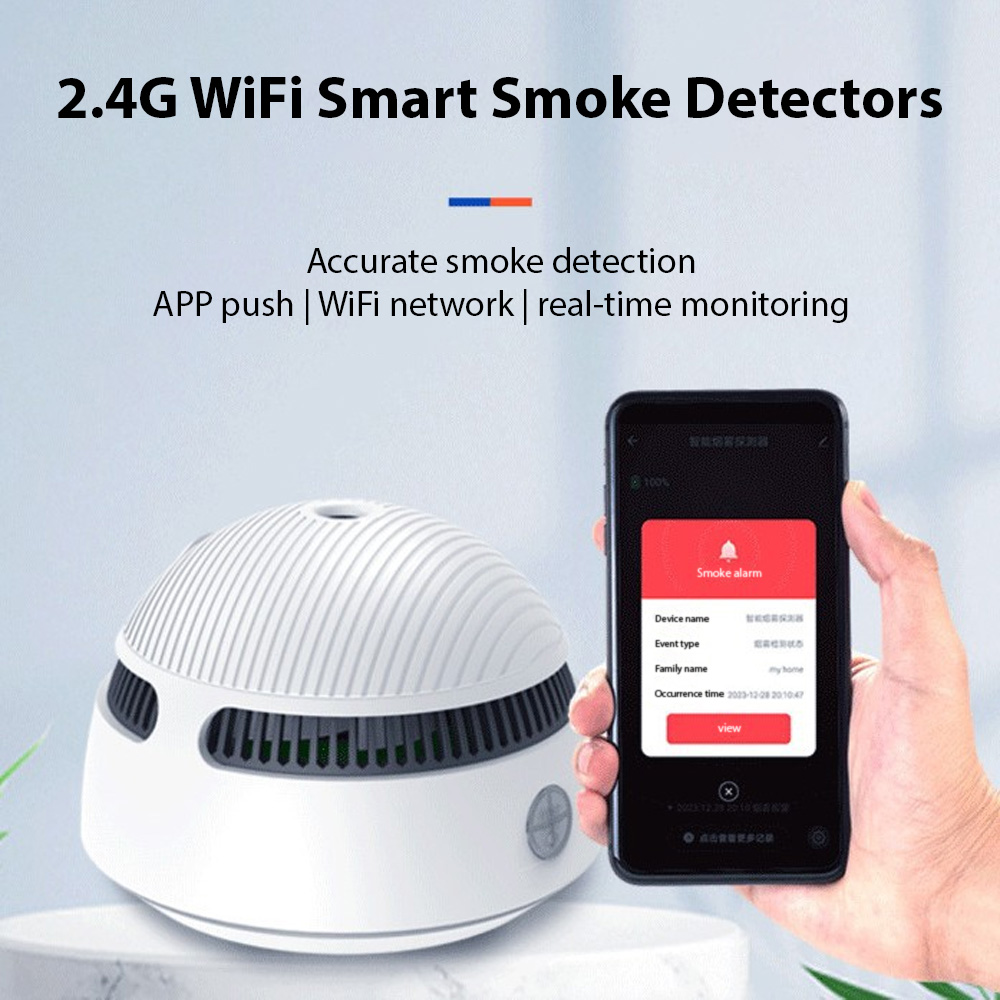 2.4G WiFi Smart Smoke Detector Sound Light Alarm Low Battery Warning Smoke Alarm Detector for Home Office Garage Hotel Apartment