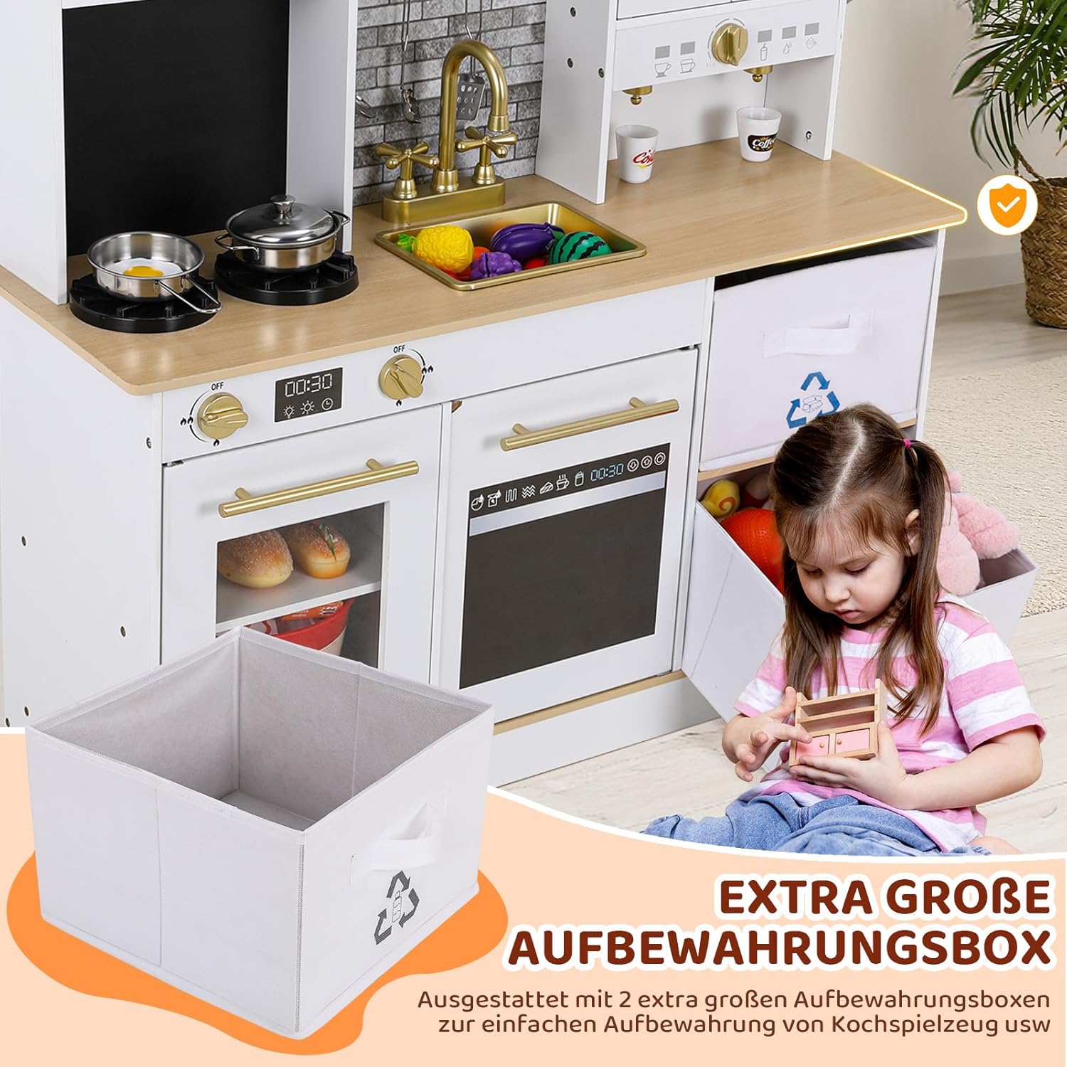 Gioca alla cucina per i più piccoli Cucina per bambini Playset Cucina in legno Finta giocattoli con effetti luminosi e sonori simulati H 90 cm