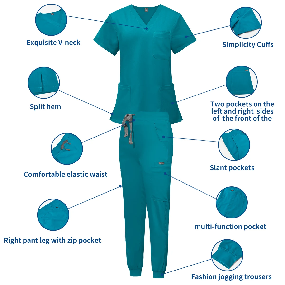 Esfoliante uniforme terno manga curta com decote em v topos + calças jogger conjunto uniforme de enfermagem feminino multicolorido pet médico esfrega workwear