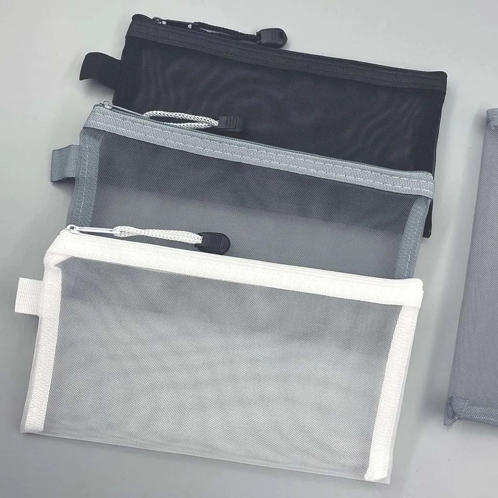 Astuccio in rete trasparente borsa portaoggetti di grande capacità borsa portamatite in Nylon con cerniera forniture scolastiche per ufficio forniture per ufficio