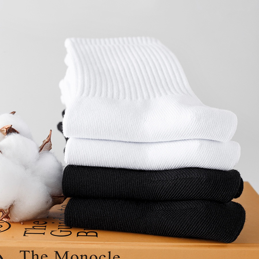 5 par/lote 100% calcetines altos de algodón para hombre clásico negro blanco transpirable absorbente de sudor calcetines deportivos elásticos cálidos de otoño para mujer