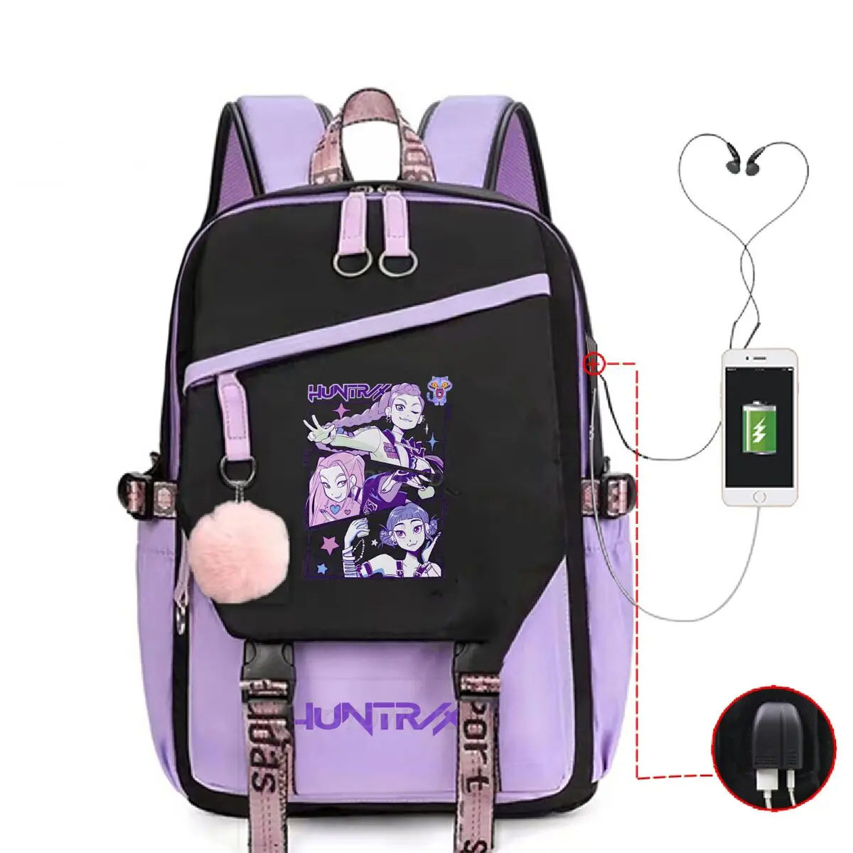 Mochila de Anime Kpop Demon Hunters, mochilas escolares de dibujos animados, bolsas con carga USB de gran capacidad, mochila para adolescentes, bolsas de viaje para mujer
